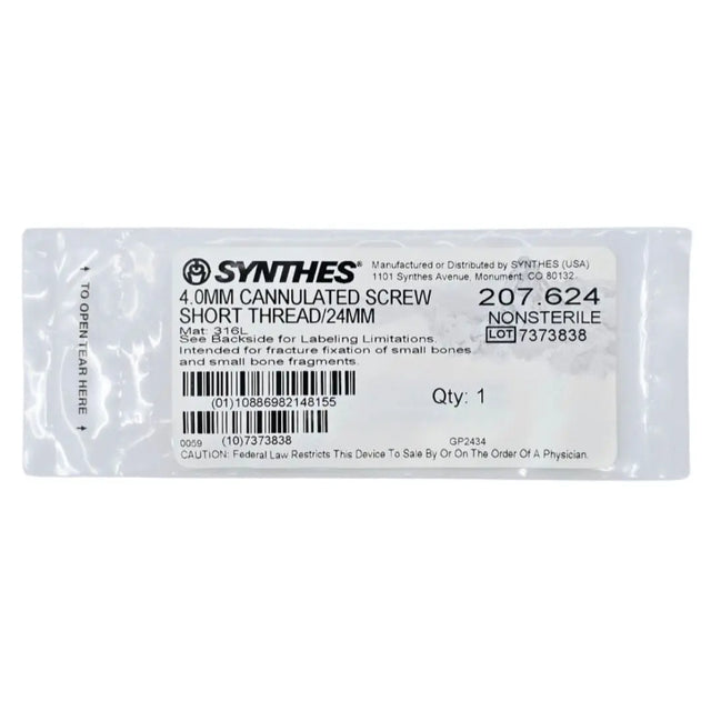 Synthes 207.624 4.0mm Cannulated Screw Short Thread/24mm Synthes