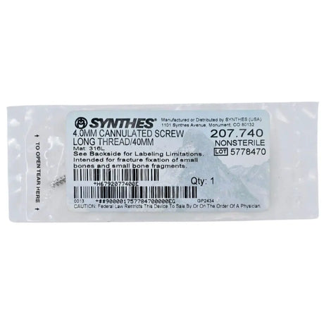 Synthes 207.740 4.0mm Cannulated Screw Long Thread/40mm Synthes