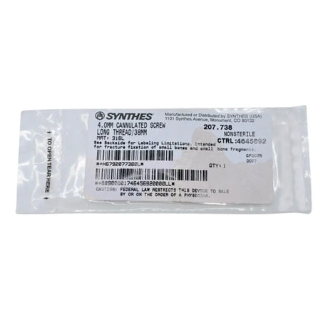 Synthes 207.738 4.0mm Cannulated Screw Long Thread/38mm Synthes