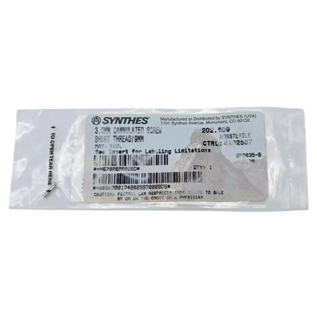 Synthes 202.609 3.0mm Cannulated Screw Short Thread/9mm Synthes