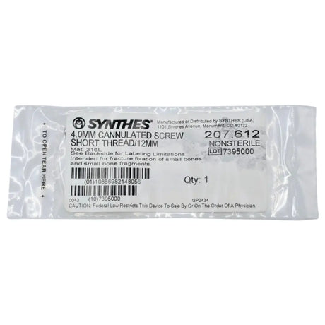 Synthes 207.612 4.0mm Cannulated Screw Short Thread/12mm Synthes