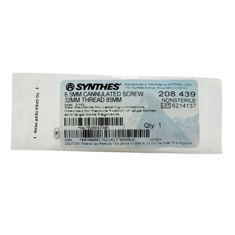 Synthes 208.439 6.5MM CANNULATED SCREW 32MM THREAD 85MM Synthes