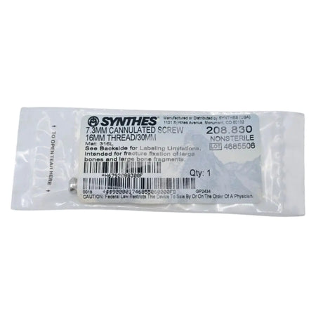 Synthes 208.830 7.3mm Cannulated Screw 16mm Thread/30mm Synthes
