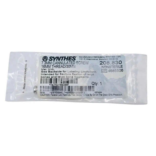 Synthes 208.830 7.3mm Cannulated Screw 16mm Thread/30mm Synthes