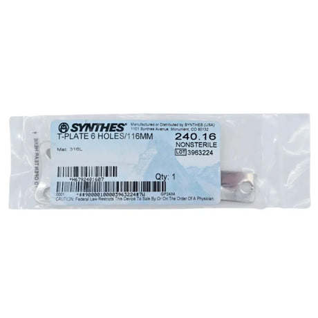 Synthes 240.16 T-Plate 6 Holes/116mm Synthes