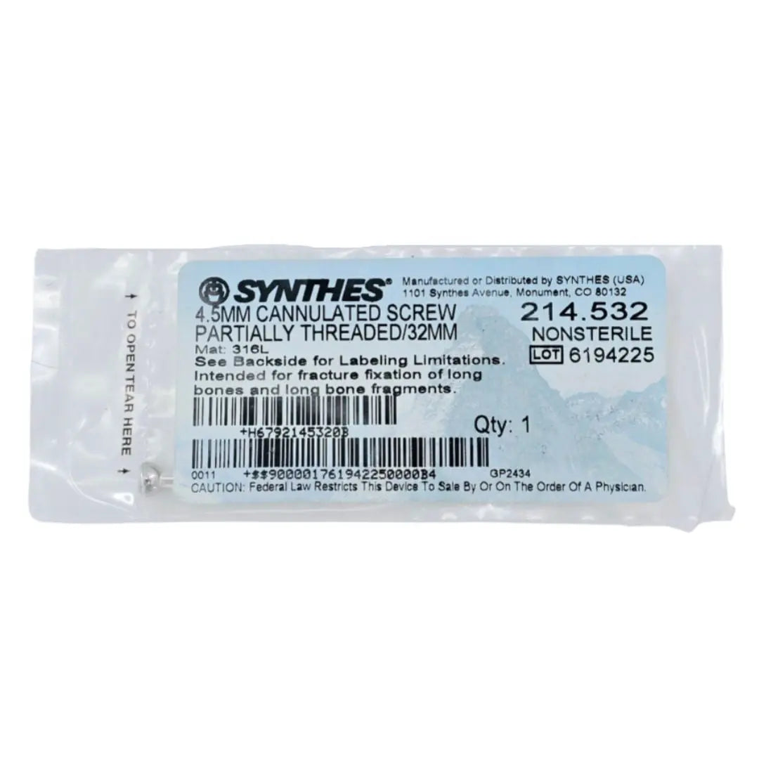 Synthes 214.532 4.5mm Cannulated Screw Partially Threaded/32mm Synthes