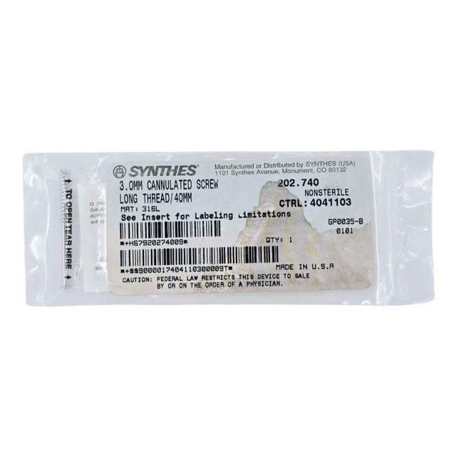Synthes 202.740 3.0mm Cannulated Screw Long Thread/40mm Synthes