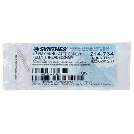 Synthes 214.734 4.5mm Cannulated Screw Fully Threaded/34mm Synthes