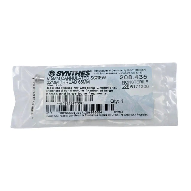 Synthes 208.435 6.5mm Cannulated Screw 32mm Thread 65mm Synthes