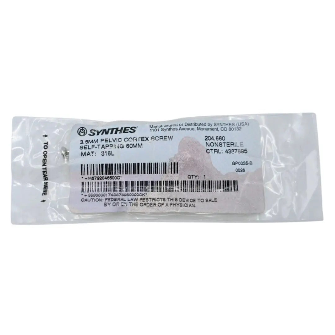 Synthes 204.660 3.5mm Pelvic Cortex Screw Self-Tapping 60mm Synthes