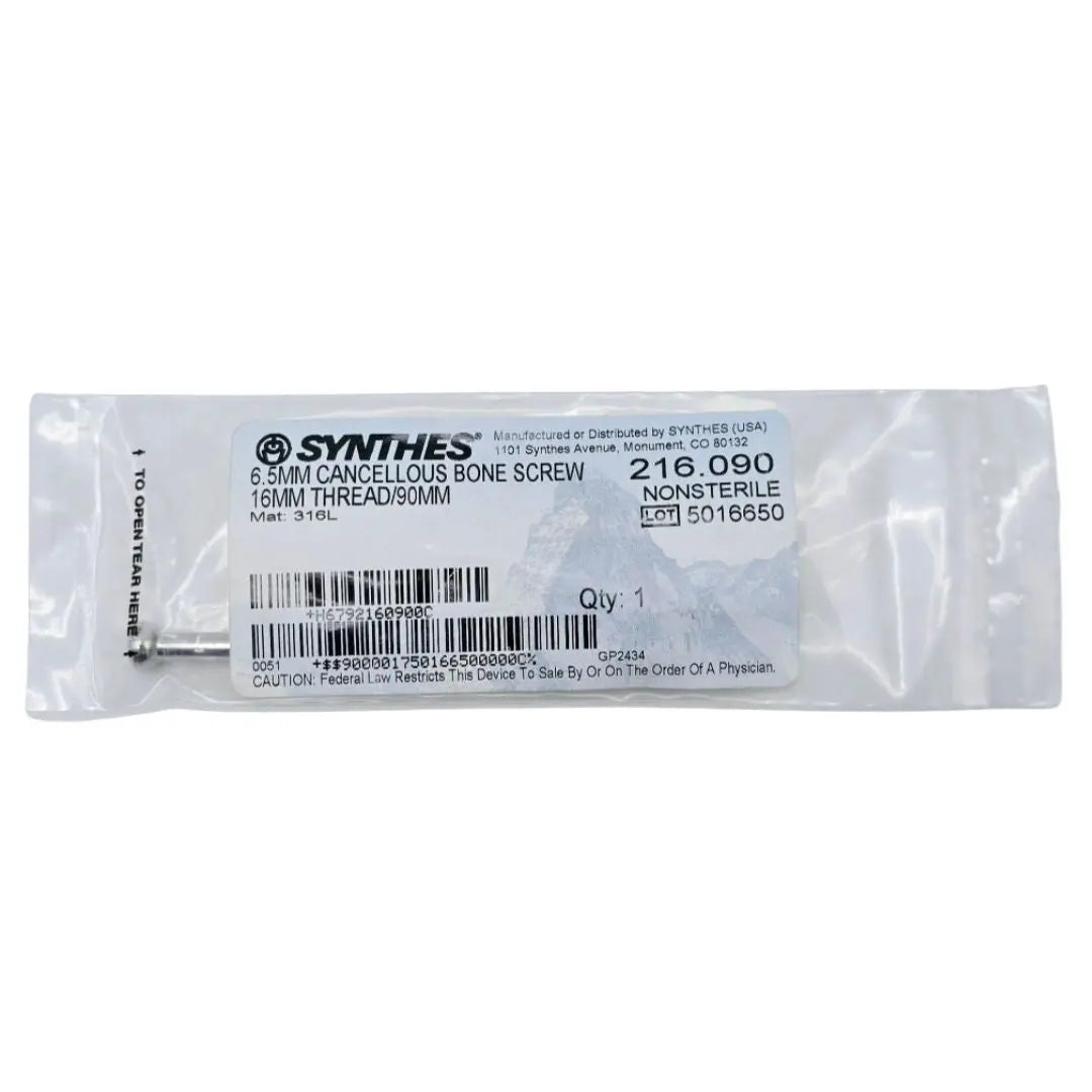 Synthes 216.090 6.5mm Cancellous Bone Screw 16mm Thread/90mm Synthes