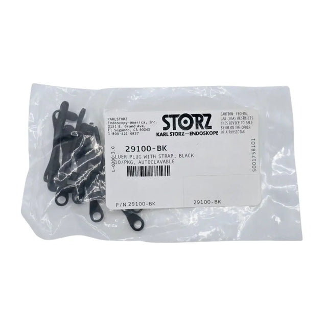 Karl Storz 29100-BK Luer Plug with Strap Black 10/PKG Autoclavable Karl Storz