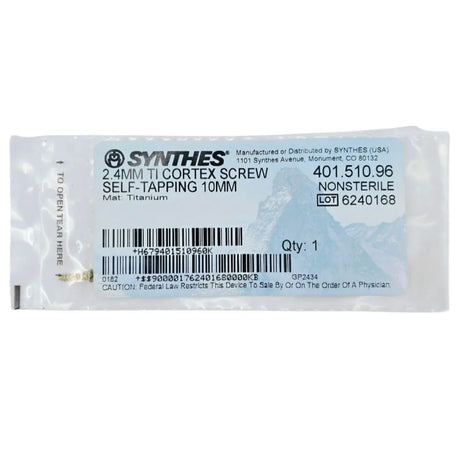 Synthes 401.510.96 2.4mm TI Cortex Screw Self-Tapping 10mm Synthes