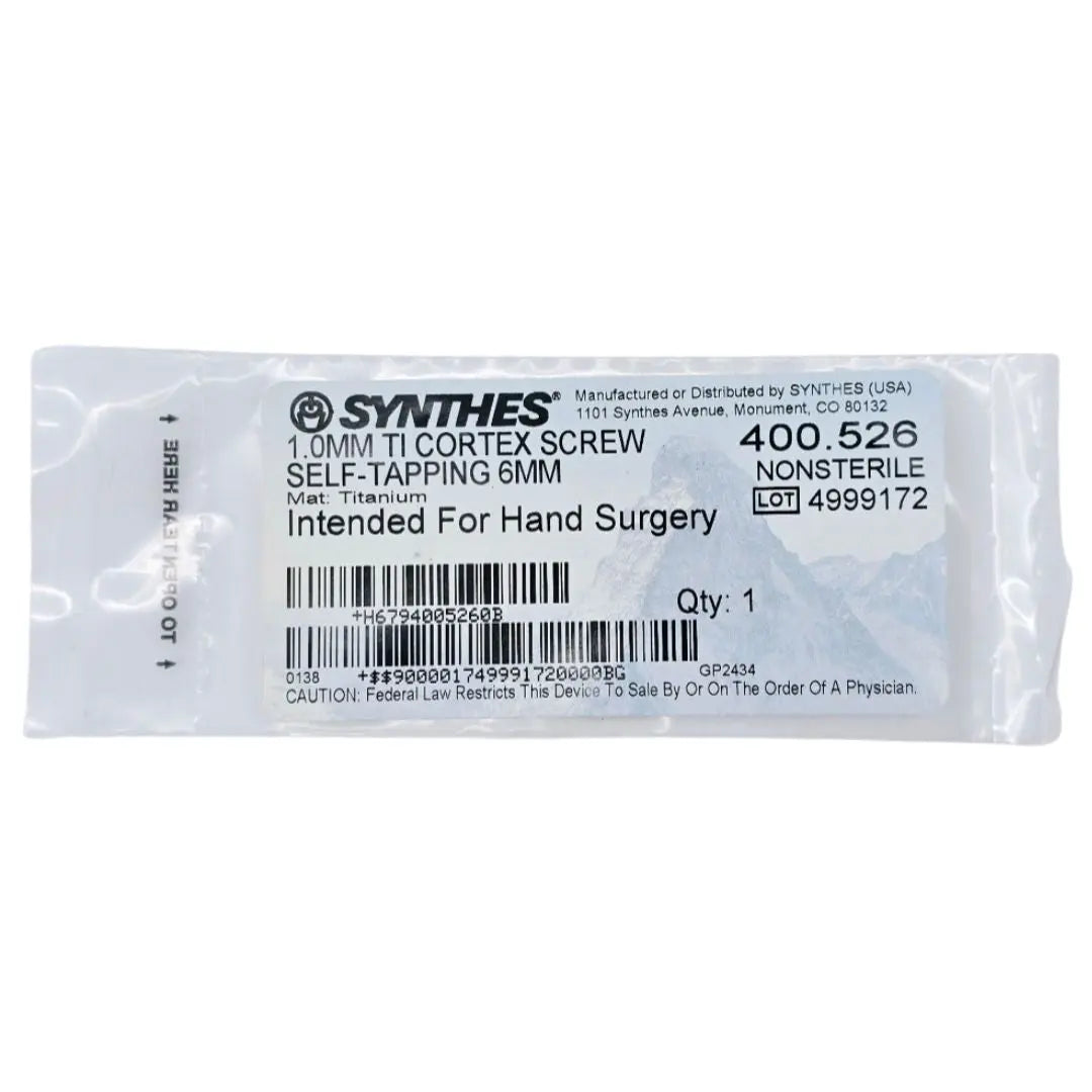 Synthes 400.526 1.0mm TI Cortex Screw Self-Tapping 6mm Synthes