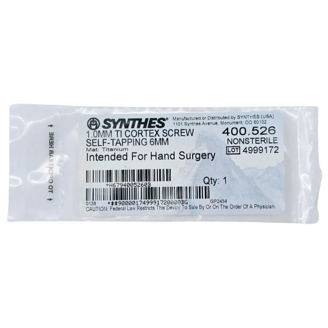 Synthes 400.526 1.0mm TI Cortex Screw Self-Tapping 6mm Synthes