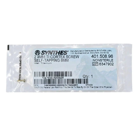 Synthes 401.508.96 2.4mm TI Cortex Screw Self-Tapping 8mm Synthes