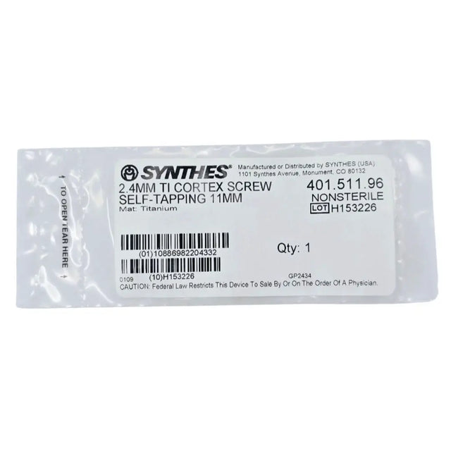 Synthes 401.511.96 2.4mm TI Cortex Screw Self-Tapping 11mm Synthes