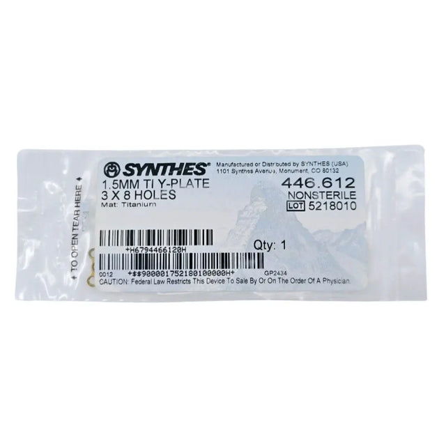 Synthes 446.612 1.5mm TI Y-Plate 3 X 8 Holes Synthes