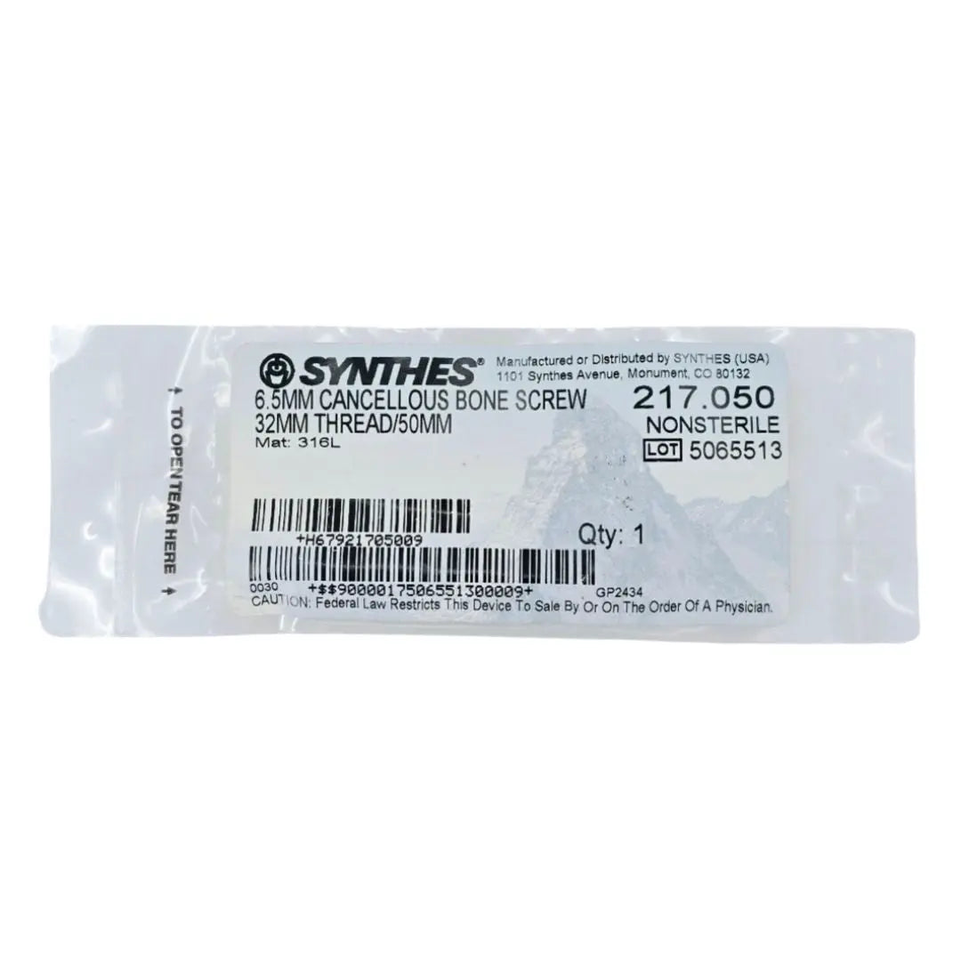 Synthes 217.050 6.5mm Cancellous Bone screw 32mm Thread/50mm Synthes