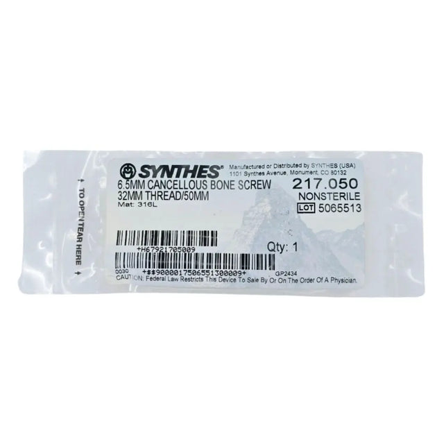 Synthes 217.050 6.5mm Cancellous Bone screw 32mm Thread/50mm Synthes