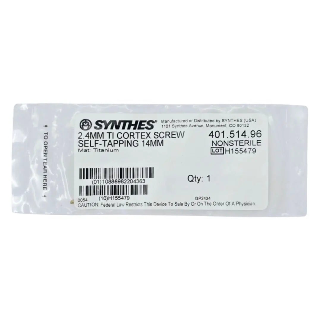 Synthes 401.514.96 2.4mm TI Cortex Screw Self-Tapping 14mm Synthes