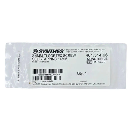Synthes 401.514.96 2.4mm TI Cortex Screw Self-Tapping 14mm Synthes
