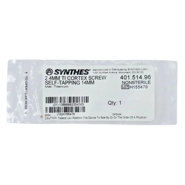 Synthes 401.514.96 2.4mm TI Cortex Screw Self-Tapping 14mm Synthes
