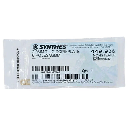 Synthes 449.936 2.0mm TI LC-DCP Plate 6 Holes/36mm Synthes