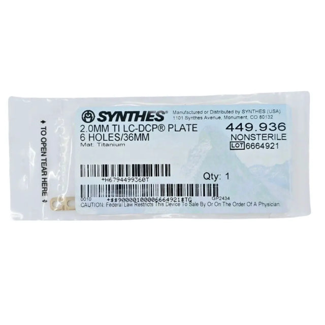Synthes 449.936 2.0mm TI LC-DCP Plate 6 Holes/36mm Synthes