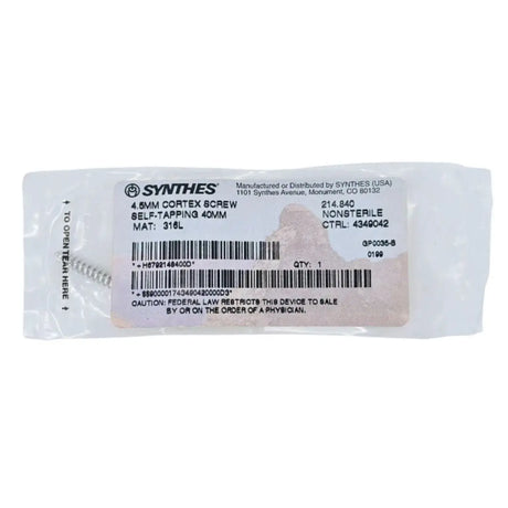 Synthes 214.840 4.5mm Cortex Screw Self-Tapping 40mm Synthes