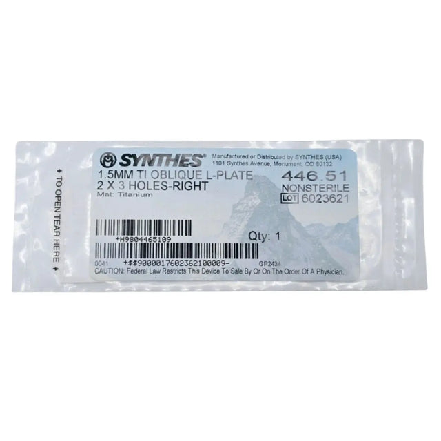 Synthes 446.51 1.5mm TI Oblique L-Plate 2 x 3 Holes-Right Synthes