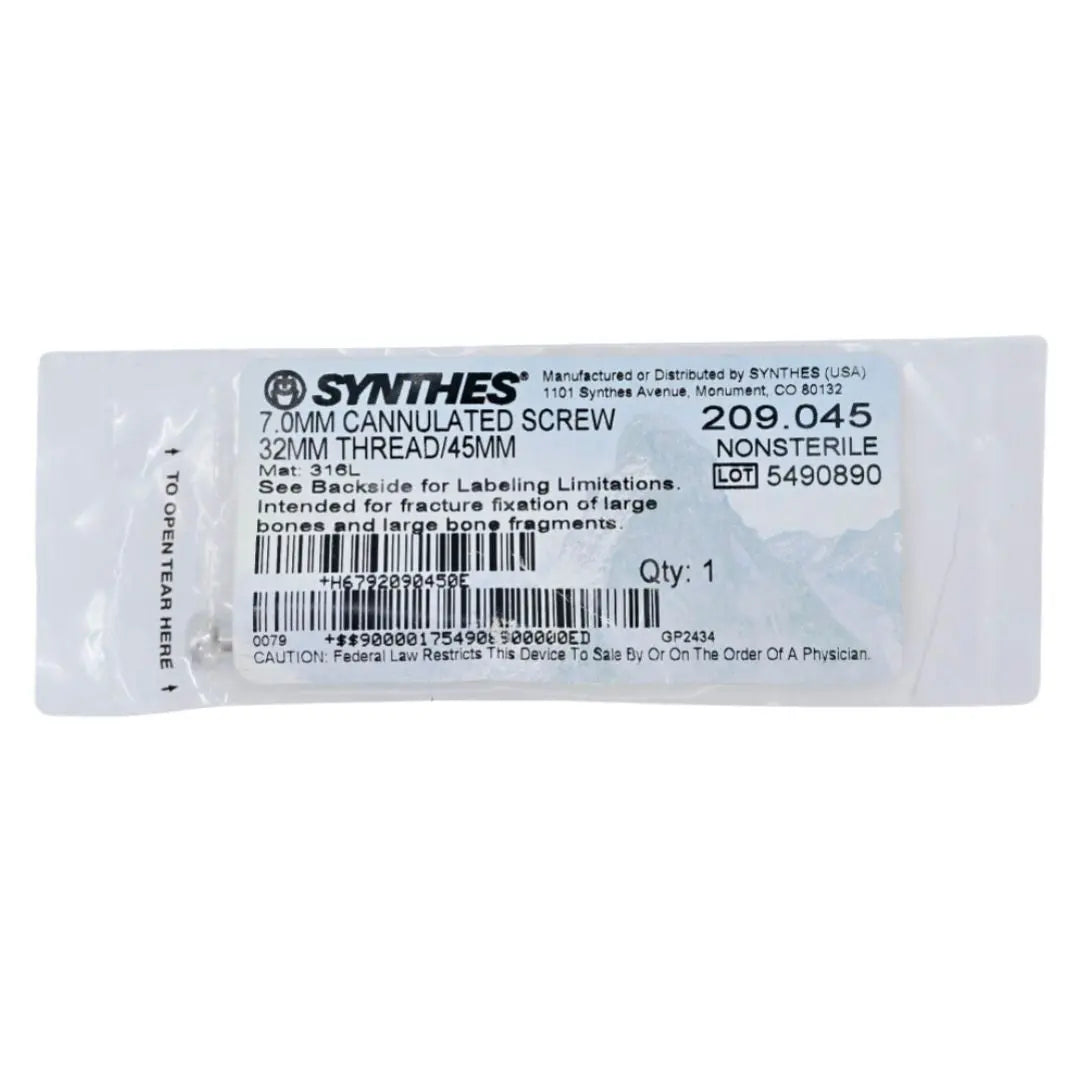 Synthes 209.045 7.0mm Cannulated Screw 32mm Thread/45mm Synthes
