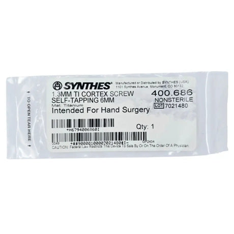 Synthes 400.686 1.3mm TI Cortex Screw Self-Tapping 6mm Synthes