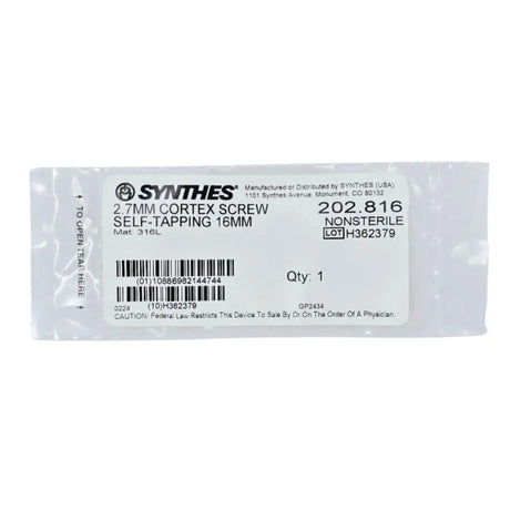 Synthes 202.816 2.7mm Cortex Screw Self-Tapping 16mm Synthes