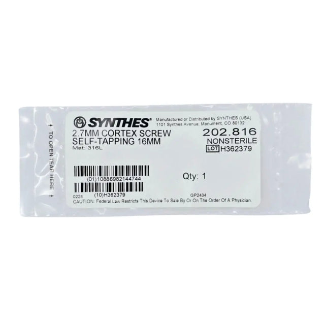 Synthes 202.816 2.7mm Cortex Screw Self-Tapping 16mm Synthes