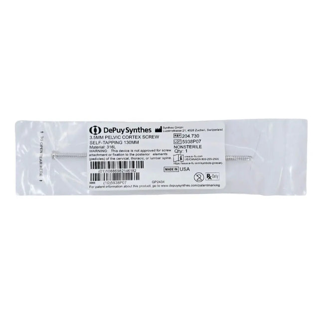 Synthes 204.730 3.5mm Pelvic Cortex Screw Self-Tapping 130mm Synthes