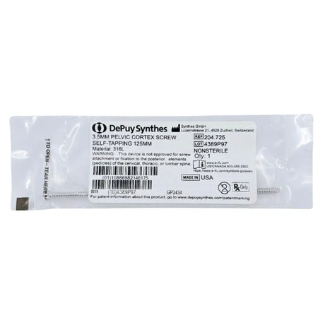 Synthes 204.725 3.5mm Pelvic Cortex Screw Self-Tapping 125mm Synthes