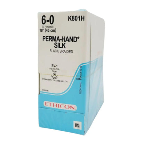 Ethicon K801H 6-0 Perma Hand Silk Black Braided Box of 36 Ethicon