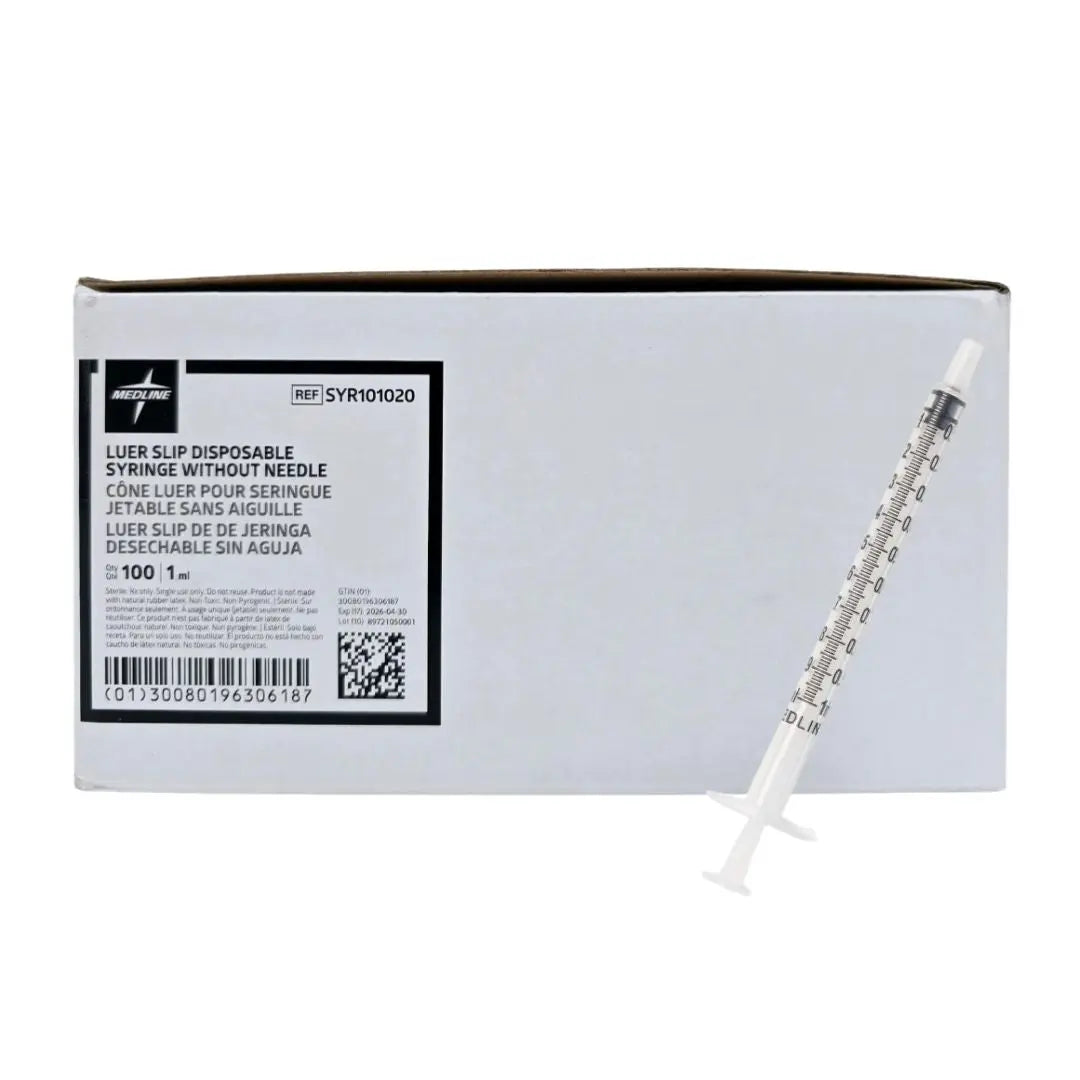 Medline SYR101020 Luer Slip Disposable Syringe w/o Needle Sterile 1ml BX/100 Medline
