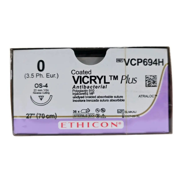 Ethicon VCP694H 0 COATED VICRYL PLUS UNDYED 1X27" OS-4 Box of 36 Ethicon