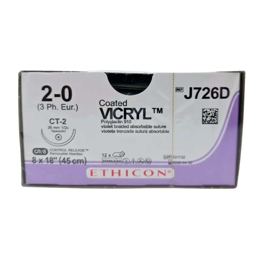 Ethicon J726D 2-0 Coated VICRYL 8X18" CT-2 Control Release Box of 12 Ethicon