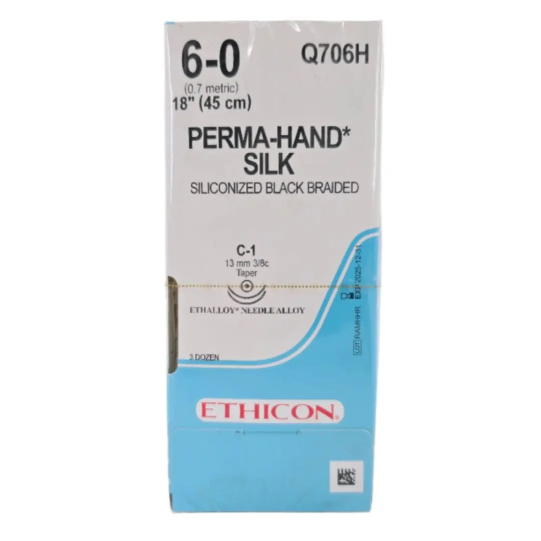Ethicon Q706H 6-0 Perma-Hand Silk Black 1X18" C-1 Box of 36 Ethicon