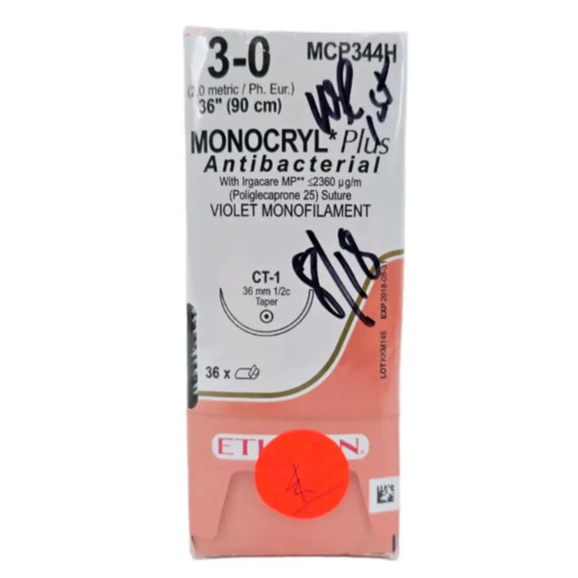 Ethicon MCP344H 3-0 Monocryl Plus Violet 1x36" CT-1 Box of 36 Ethicon