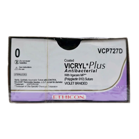 Ethicon VCP727D 0 COATED VICRYL PLUS VIOLET 8X18" CT-2 CR Box of 12 Ethicon