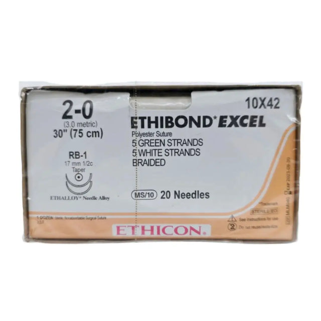 Ethicon 10X42 2-0 Ethibond Grn/wht 10x30" RB-1 Double Armed Box of 12 Ethicon