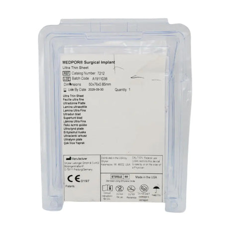 Stryker 7212 MEDPOR Surgical Implant Ultra Thin Sheet 50mm x 76mm x 0.85mm Stryker