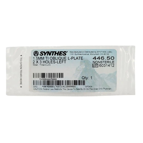 Synthes 446.50 1.5mm Titanium Oblique L-plate 2 X 3 Holes-left Synthes