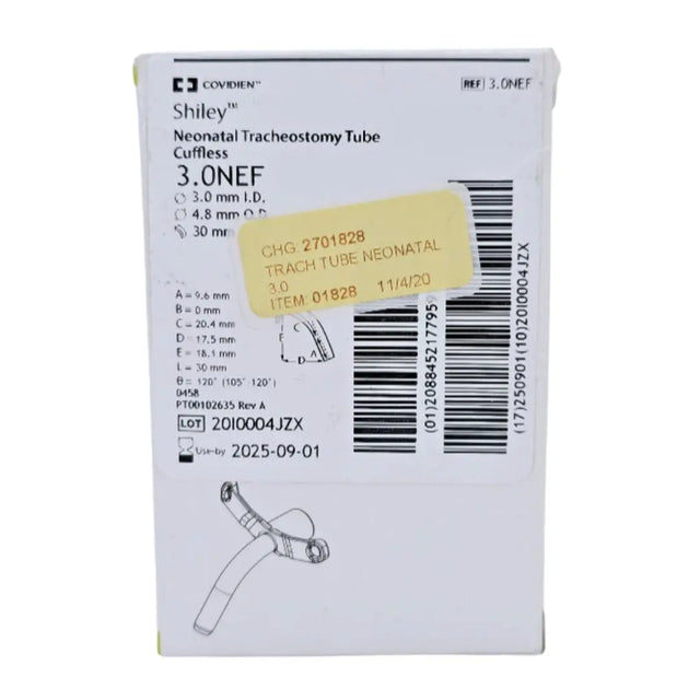 Covidien 3.0NEF Shiley 3.0mm I.D. Neonatal Tracheostomy Tube Cuffless Covidien