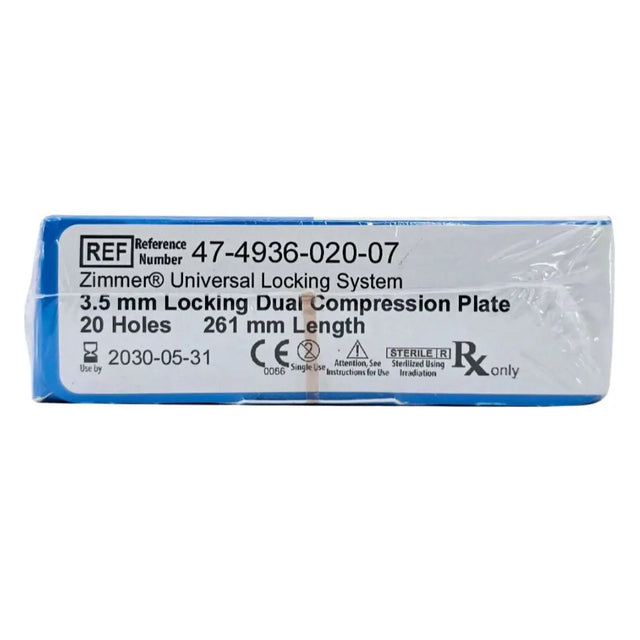 Zimmer 47-4936-020-07 Universal Locking System 3.5mm Locking Dual Compression Plate 20 Holes 261mm Length Zimmer