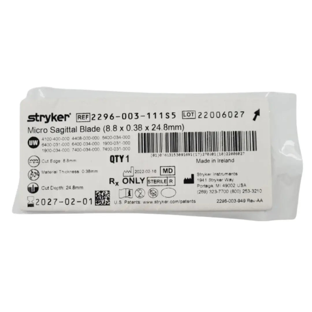 Stryker 2296-003-111S5 Micro Sagittal Blade (8.8mm x 0.38mm x 24.8mm) Stryker